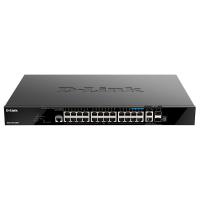 D-Link DGS-1520-28MP/A1A Управляемый L3 стекируемый коммутатор с 20 портами 10/100/1000Base-T, 4 портами 100/1000/2.5GBase-T, 2 портами 10GBase-T и 2 портами 10GBase-X SFP+ (PoE-бюджет 370 Вт)