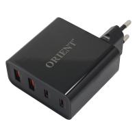 ORIENT PU-A100WL, Сетевое зарядное устройство с функцией быстрой зарядки, мощность 100Вт, Quick Charge 3.0+Power Delivery, выходы: 2xUSB-A + 2xType-C/PD, DC 5/9/12/15/20В, цвет черный (33168)