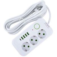 Amper сетевой удлинитель, 4,0м, 3 розетки, 3*0,75мм, 10А, 2500 Вт, 4usb, 1Type-C, белый. [JH-1074U-4W]
