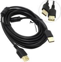 5bites UC5011-050A Проф. Кабель  USB2.0, AM/AF, зол.разъемы, ферр.кольца, 5м., черный