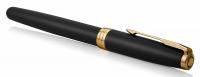 Ручка перьев. Parker Sonnet Core F528 (1931516) Matte Black GT F сталь нержавеющая подар.кор.