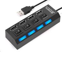 Exegate EX293977RUS USB-Хаб (концентратор) ExeGate DUB-42SW (кабель-адаптер USB2.0 --> 4xUSB2.0, кнопки включения/отключения для каждого порта, Plug&Play, черный)
