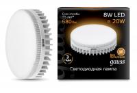 Лампа светодиодная Gauss GX53 8Вт цок.:GX53 таблетка 220B св.свеч.бел.теп. Tablet (упак.:1шт) (108008108)