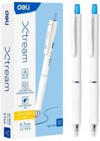 Ручка шариков. автоматическая Deli Xtream EQ42-BL белый/синий d=0.7мм син. черн. 1стерж. игловидный пиш. наконечник кругл. резин. манжета синий