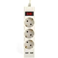 Perfeo сетевой фильтр "POWER-S", 1,8м, 3 розетки 10А, 2USB, 2500 Вт, двойная защита, серый.