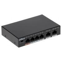 DAHUA DH-PFS3006-4ET-60 4-портовый неуправляемый коммутатор с РоЕ, 4xRJ45 100Mb PoE, 2xRJ45 100Mb uplink, суммарно 60Вт, коммутация 1.8 Гбит/с, MAC-таблица 2К, металл