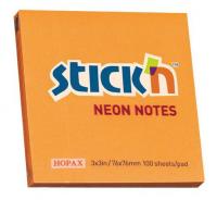 Блок самоклеящийся бумажный Stick`n 21164 76x76мм 100лист. 70г/м2 неон оранжевый