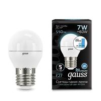 Лампа светодиодная Gauss 7Вт цок.:E27 шар 220B св.свеч.бел.нейт. (упак.:1шт) (105102207-S)