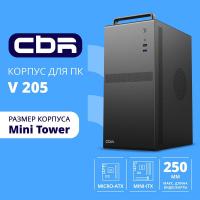 CBR Корпус mATX Minitower V205, без БП, 1*USB 3.0, 1*USB 2.0, HD Audio+Mic, ручка, каркас металл 1.8мм,  Black [PCC-MATX-V205-WPSU]