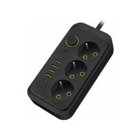 Amper сетевой удлинитель,4,0м, 3 розетки, 3*0,75мм, 10А, 2500 Вт, 4usb, 1Type-C, черный. [JH-1074U-4B]