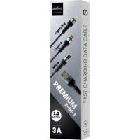 PERFEO Кабель USB A вилка - 3 в 1 (Micro+Type-C+8 PIN вилка), 3А, черный, длина 1,2 м., (U5002)