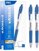 Ручка шариков. автоматическая Deli EveryU EQ60-BL прозрачный/синий d=0.7мм син. черн. 1стерж. пулевидный пиш. наконечник кругл. резин. манжета