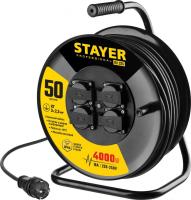 Удлинитель силовой Stayer 55076-50_z01 3x2.5кв.мм 4розет. 50м КГ катушка черный