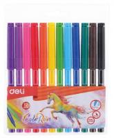 Фломастеры Deli EC10003 ColoRun Вентилируемый 12цв. пакет с европодвесом